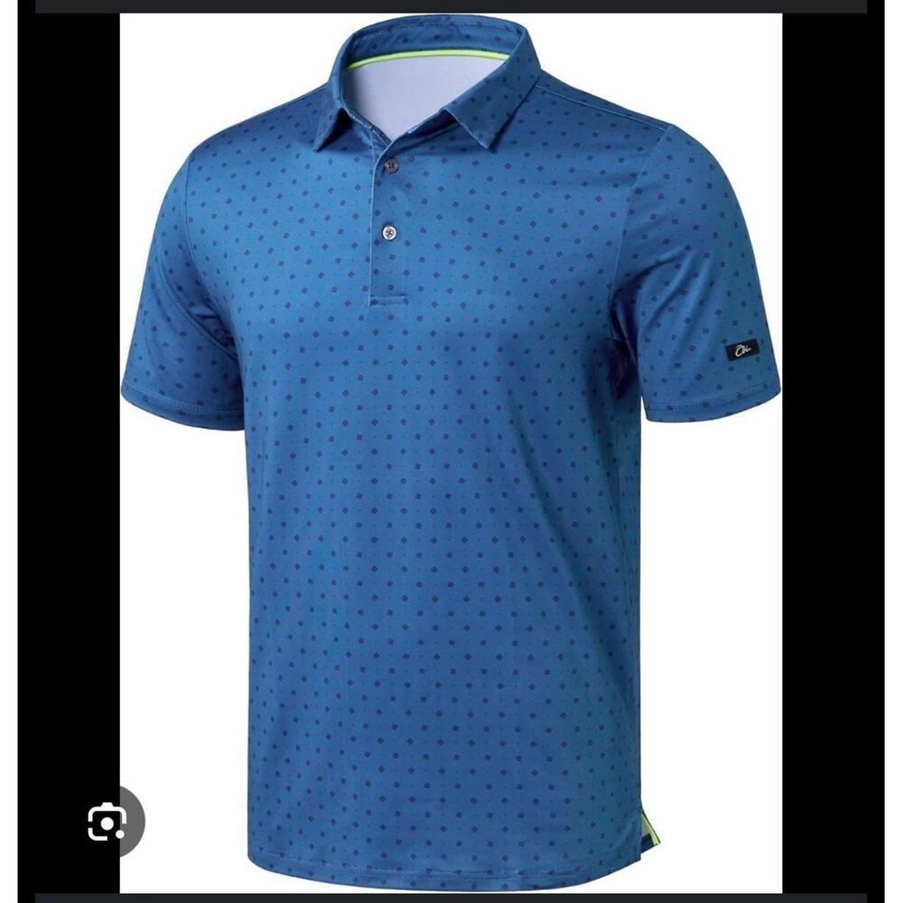 Obla Performance Golf Polo Shirt Blue Diamond Print Short Sleeve Men XXXL NWT